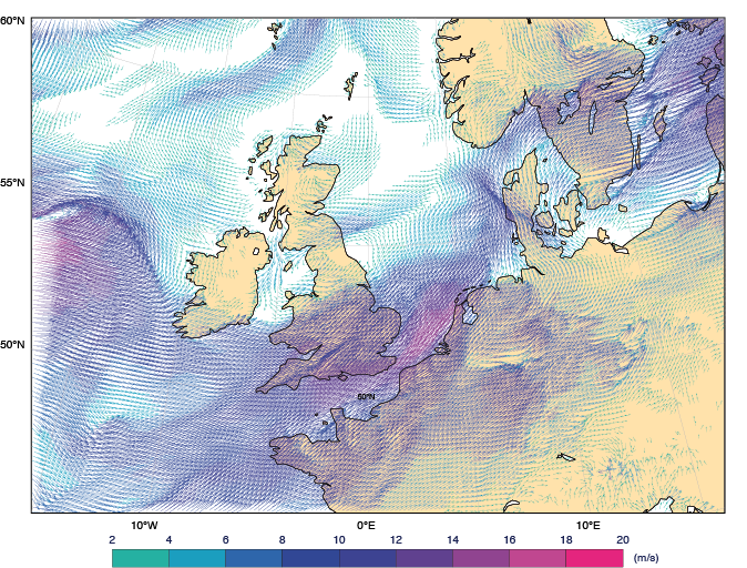 High-res wind forecast chart