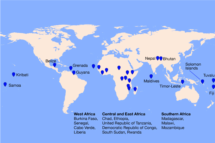 Global map showing SOFF countries to receive forecasts from ECMWF