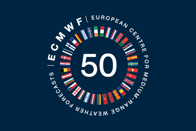 ECMWF's 50th anniversary image showing flags of participating nation states