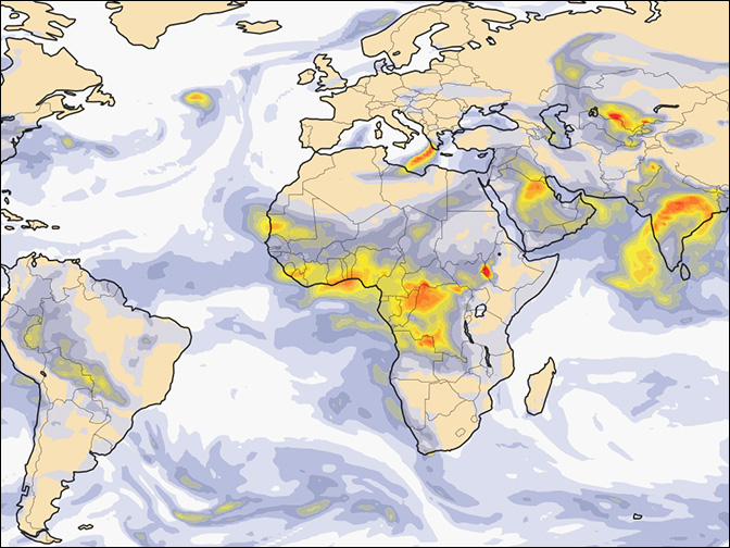 CAMS aerosol forecast for 18 January 2017