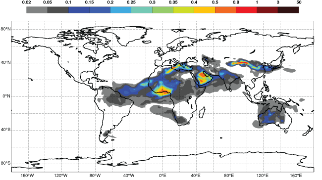 CAMS dust forecast for 6 Jan 2016