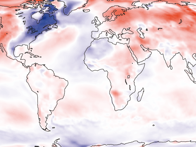 Map showing temperature anomalies, first quarter of 2015