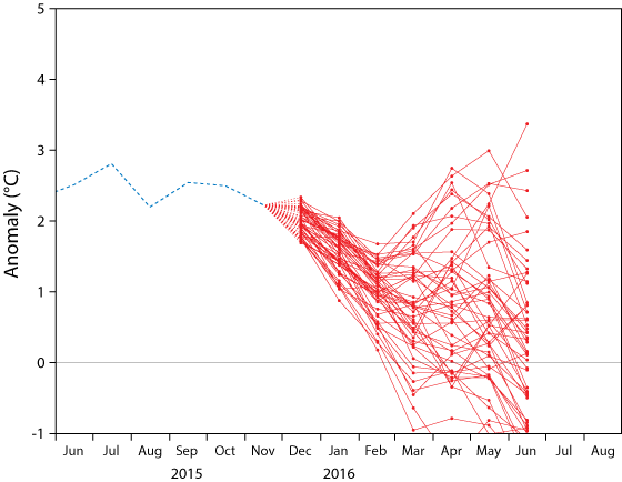 ECMWF NINO1+2 forecast plume 1 Dec 2015