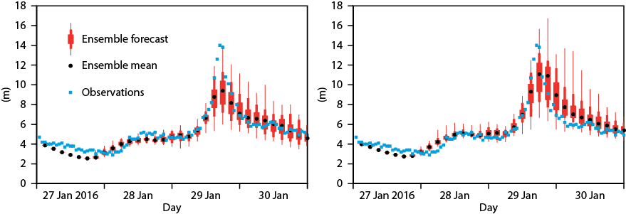 Ensemble wave forecasts and observations