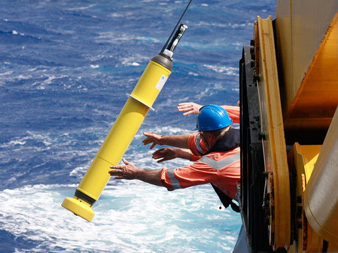 An Argo float is deployed into the ocean (photo: CSIRO)