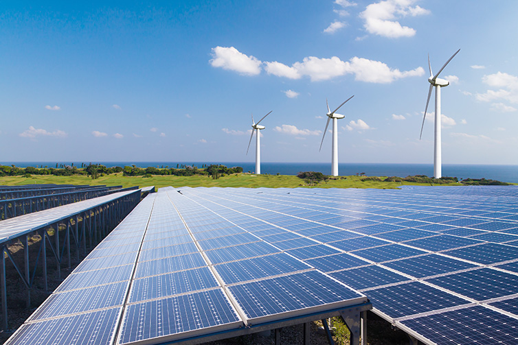 Wind turbines and solar panels