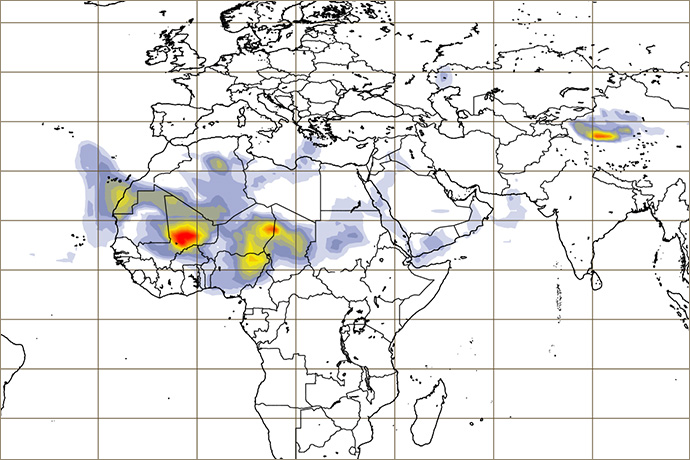 Example from CAMS forecast of dust aerosol