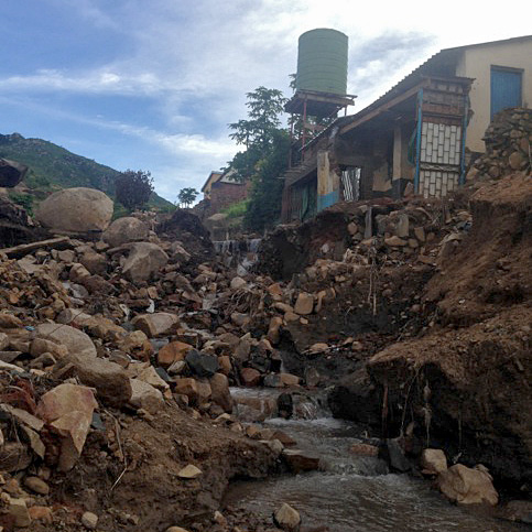 Flash flood damage in Chilobwe District, southern Malawi