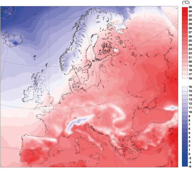 Daily mean temperature July 2010 from ERA5