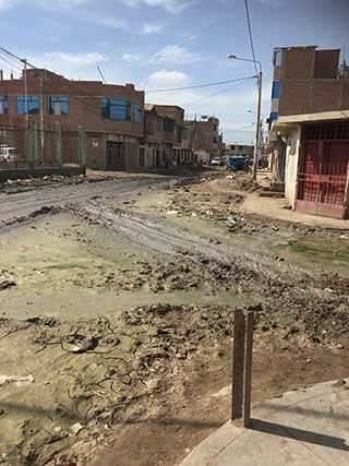 Flood-damaged road in Peru