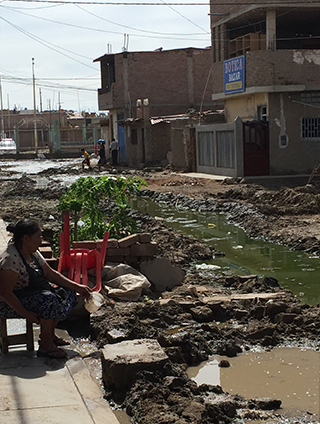 Flood-damaged road in Peru