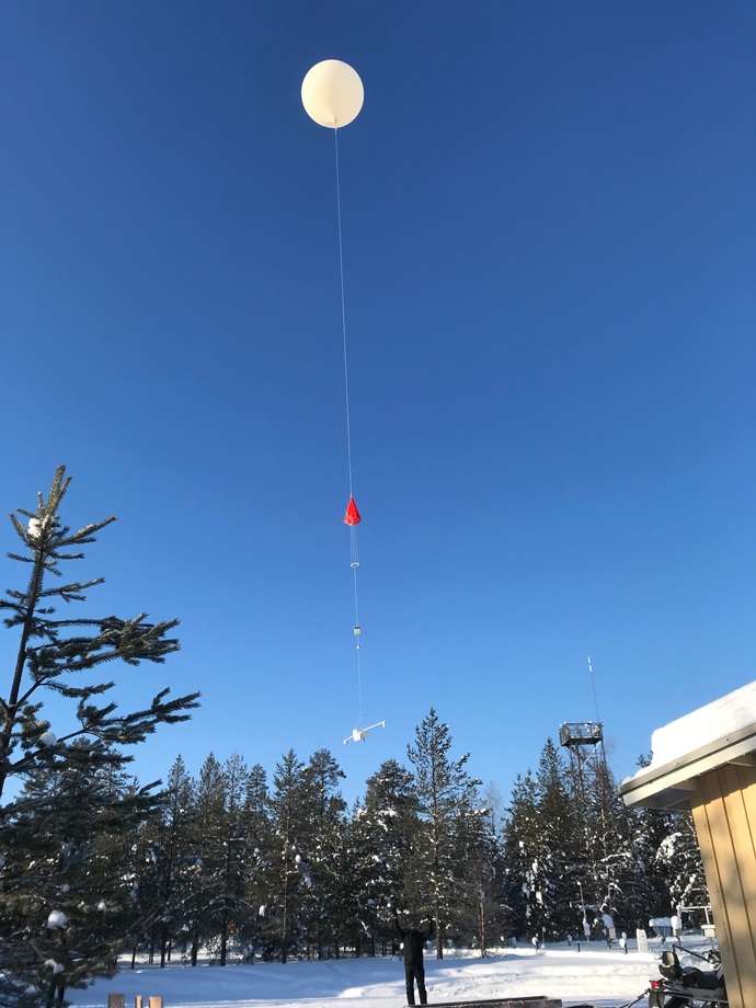 Radiosonde launch in Finland in February 2018