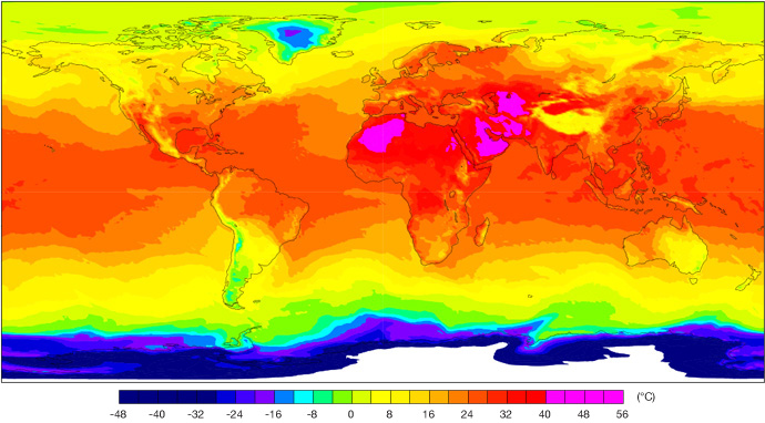 Two-metre temperature forecast chart for 21 July 2018