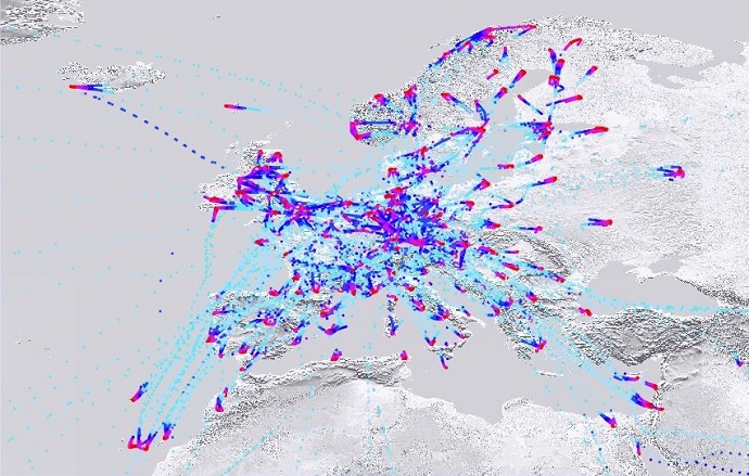 AMDAR observations over Europe 2 March 2020