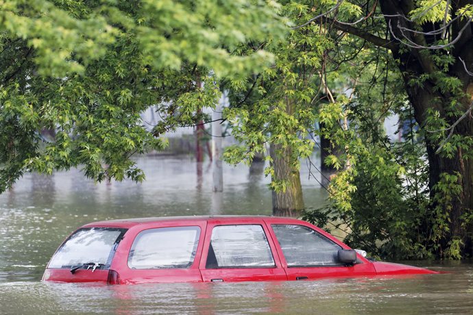 Car submerged in flood water