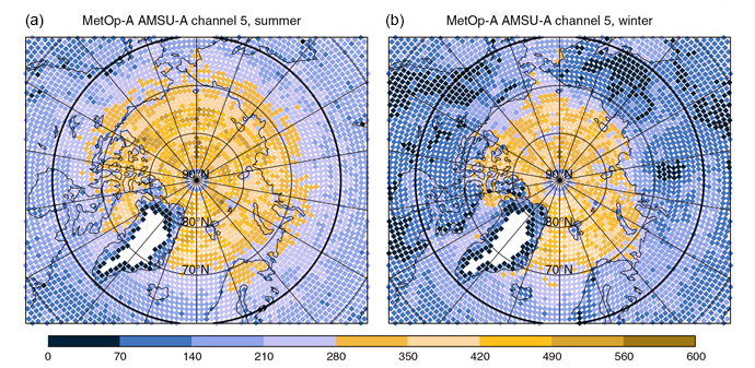  Number of observations assimilated in the ECMWF operational system from MetOp‐A AMSU‐A channel 5 