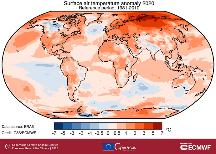 Surface air temperature anomaly 2020