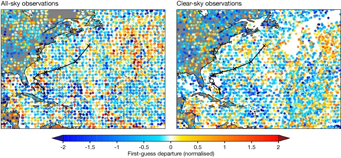 All-sky and clear-sky AMSU-A observations compared