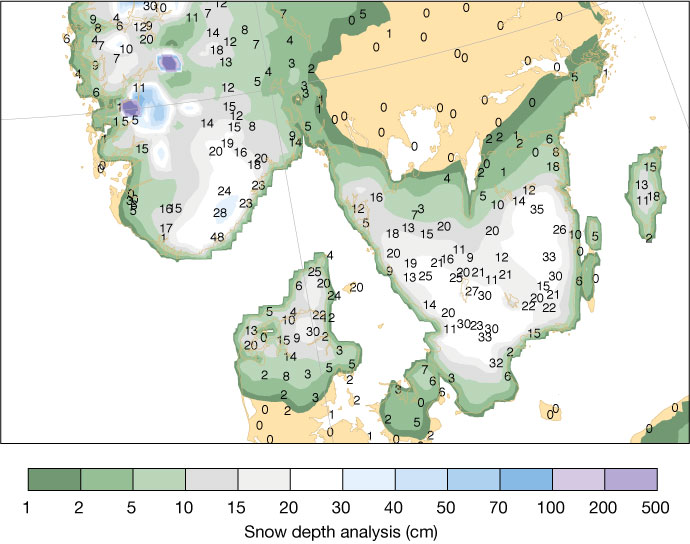 Snow depth analysis and observations.