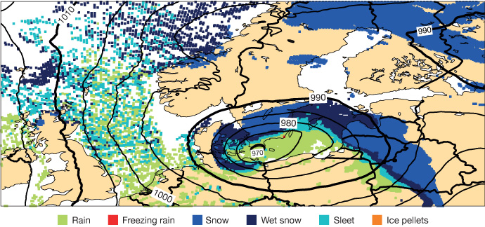 Precipitation type forecast on 1 Dec 2021