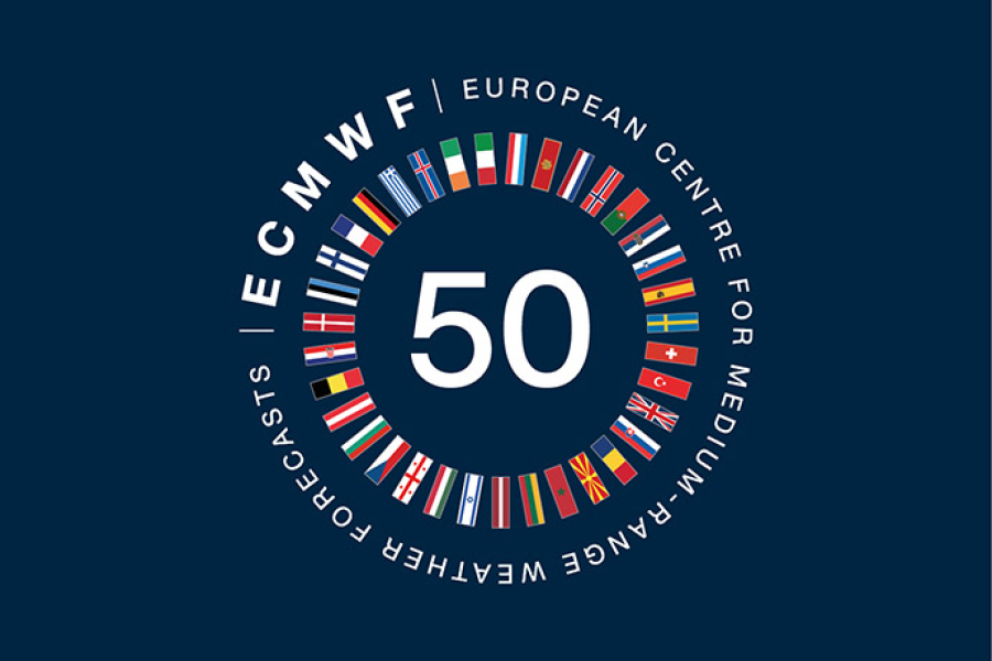 ECMWF's 50th anniversary image showing flags of participating nation states