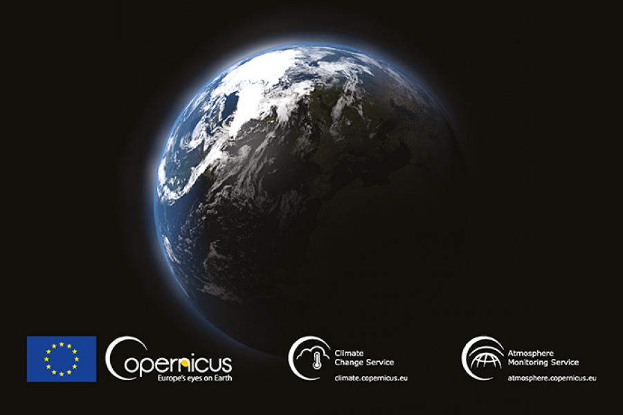 Earth in space with names of ECMWF Copernicus Services