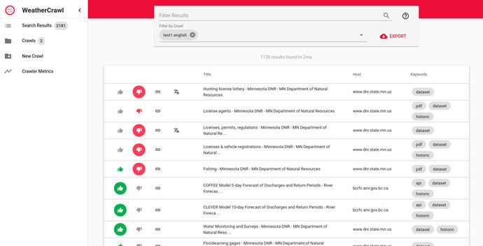 Web crawler to identify data sources for observed environmental data