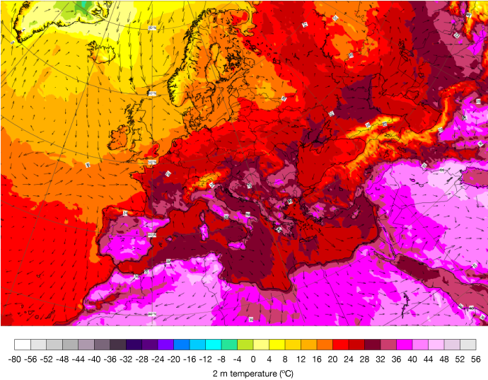 2m temp 18 July 2023 12 UTC with legend