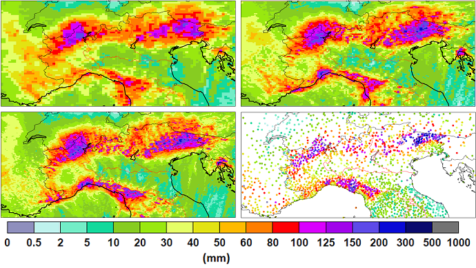 Alps precipitation forecasts at different resolutions