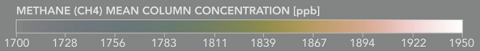 Methane mean column concentration legend