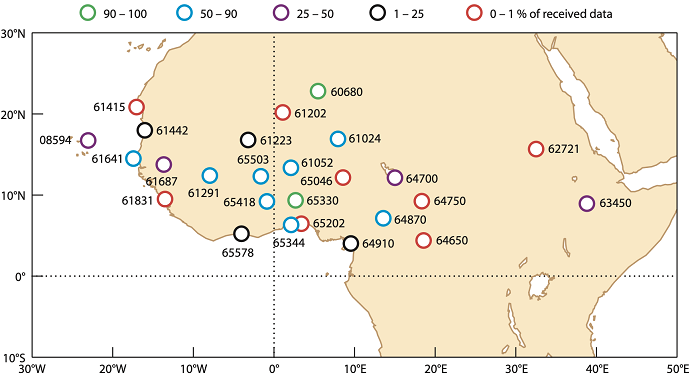 Radiosonde stations monitored in AMMA project, August 2006