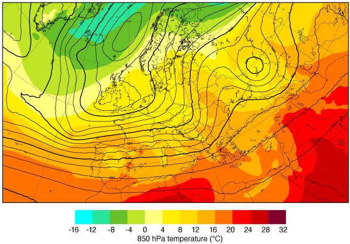 AIFS forecast of temperature at 850 hPa and 500 hPa geopotential